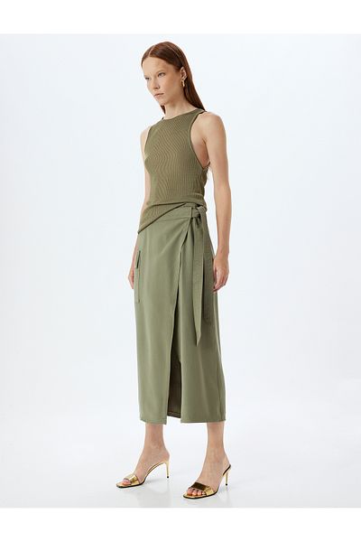 Koton High Waist Modal Double Breasted Midi Skirt - Side Tie