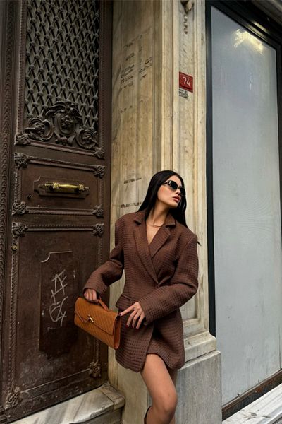 Moka Shopin Mokashopin One Button Jacket Chanel Fabric - Brown