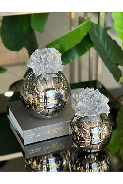 MIARIK DESIGN & DEKORASYON Dekoratif 2 Li Mercan Kutu Gümüş