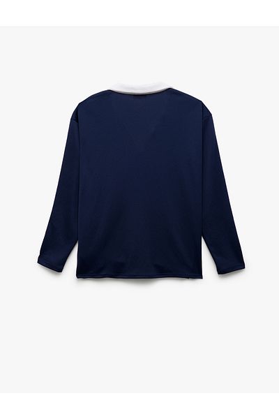 Koton New Season Long Sleeve Color Block Print Detailed Polo Neck T-Shirt