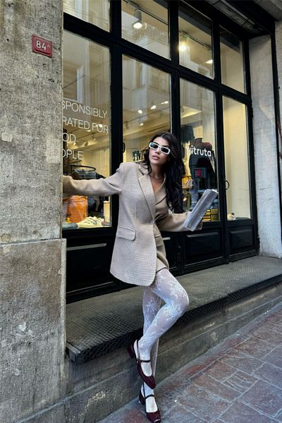 BEYD Beige Single Button Jacket Chanel Fabric