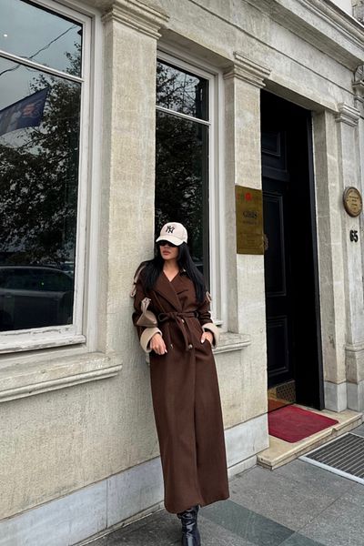 Moka Shopin Beige and Brown Colored Mokashopin Coat Collar and Cuff