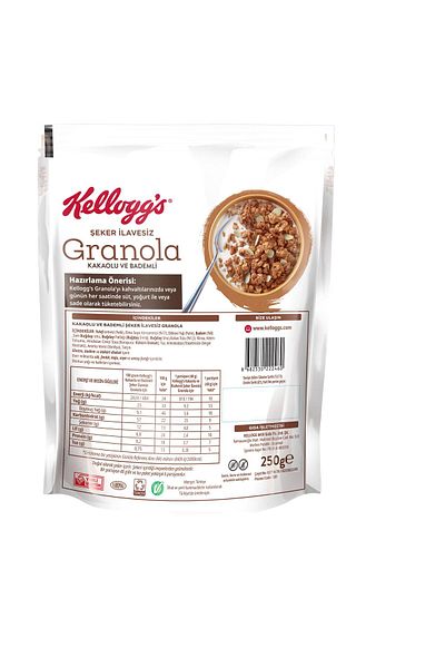 Kellogg's Granola Without Added Sugar Cocoa and Almonds 250 G, 43% Oats, Fiber Source, Sugar-Free Breakfast Cereal