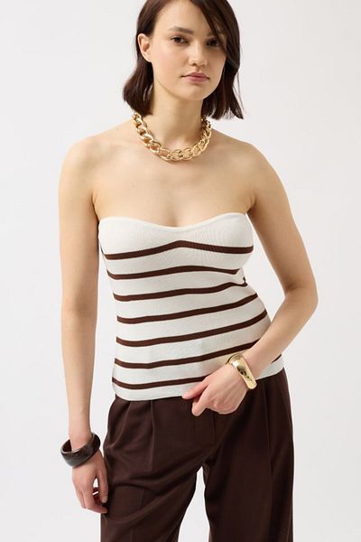 Moka Shopin Mokashopin Striped Strapless Textured Blouse