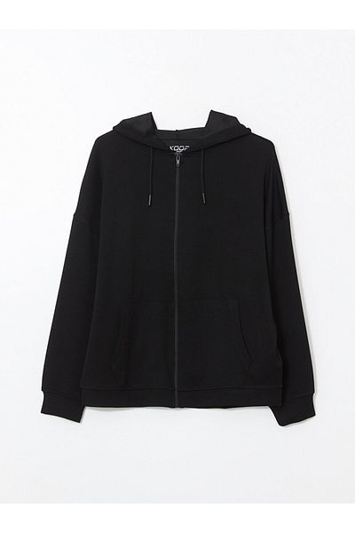 LC Waikiki Koor Black Hooded Women's Zippered Sweatshirt
