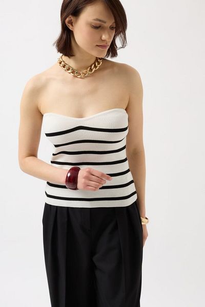 trend henna Striped Strapless Textured Blouse