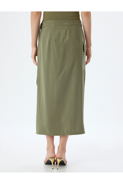 Koton Modaler zweireihiger Rock mit seitlicher Bindung und hoher Taille in Midi-Länge