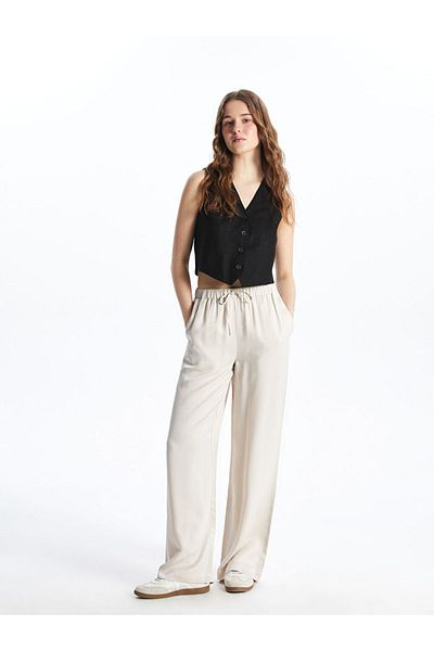 LC Waikiki Beige Elastic Waist Wide Leg Women's Trousers