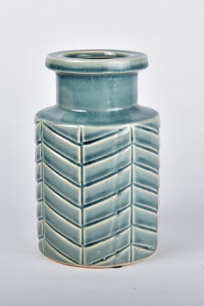 SETABIANCA Seta Ceramic Vazo Çizgili Mavi Orta 13*13*20 Cm