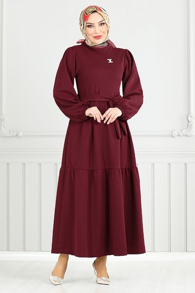 ModaMerve Μπορντό Καρφίτσα Φόρεμα Hijab 4518NFC915