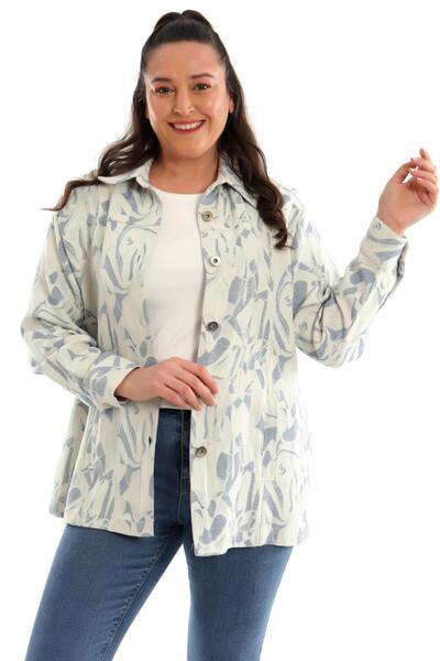 Trend42plus Μπουφάν μεγάλου μεγέθους με κουμπιά Jacquard Indigo