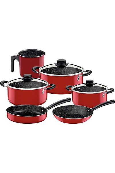 TRAMONTINA Since 1911, Made In Brazil - 9 Pieces Red Aluminum Cookware Set