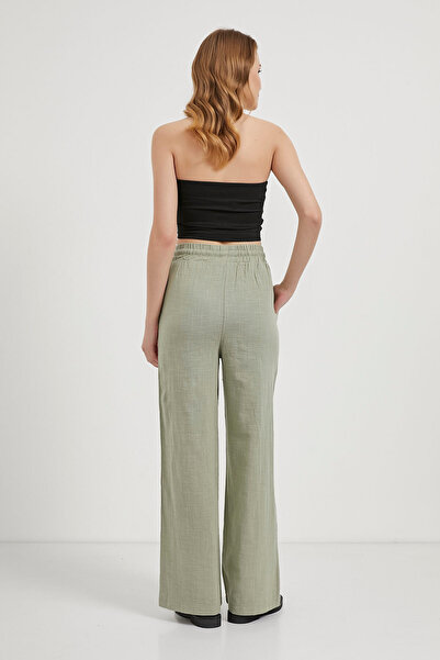 Arma Life Women's Elastic Waist Wide Leg Khaki Baggy Trousers