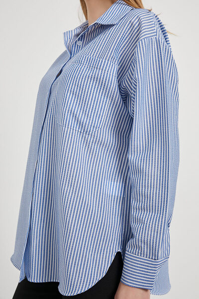 Arma Life Cămașă de bază albastră cu mânecă lungă în dungi pentru femei