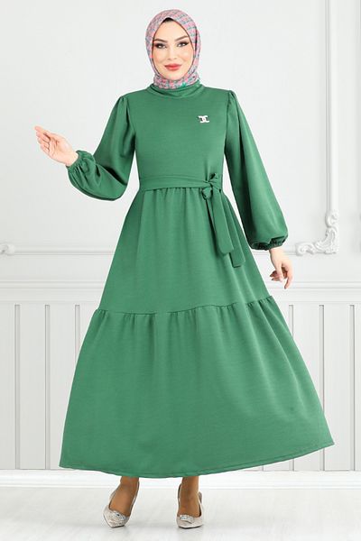 ModaMerve Φόρεμα Hijab με Σμαραγδένια Καρφίτσα 4518NFC915