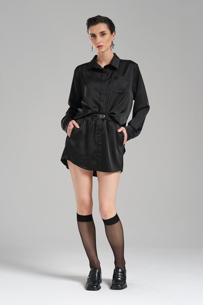 tw3 Γυναικείο φόρεμα από σατέν ύφασμα με μακρύ μανίκι άνετο και καλοφιλισμένο