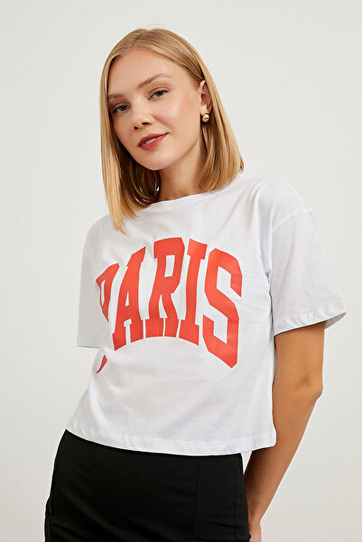 Arma Life Γυναικείο φαρδύ παρισικό εμπριμέ κοντομάνικο λευκό μπλουζάκι