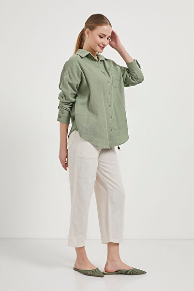 Arma Life Women's Summer Muslin Oversize Pocket Khaki Shirt