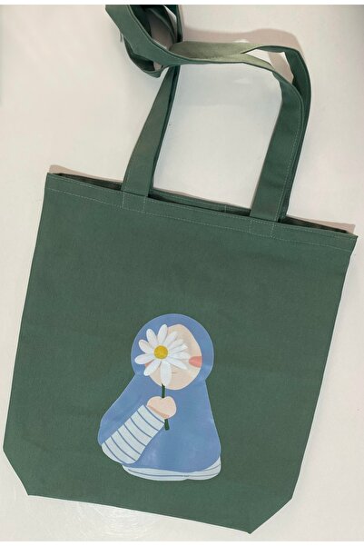 DUTTDİKİM TURKUAZ 35*45 CM Bez Çanta papatya desenli küçük kızlı