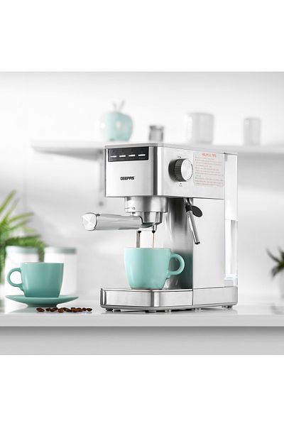 Geepas Espresso and Cappuccino Coffee Machine- GCM1415SS| E26 Platinum Series