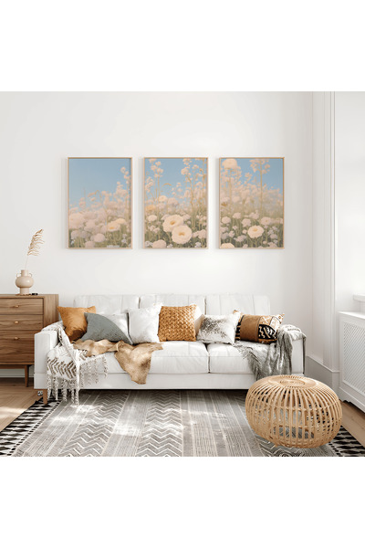 ARTCASTLE 3'lü Ahşap Çerçeveli Tablo Seti Çiçek Bahçesi