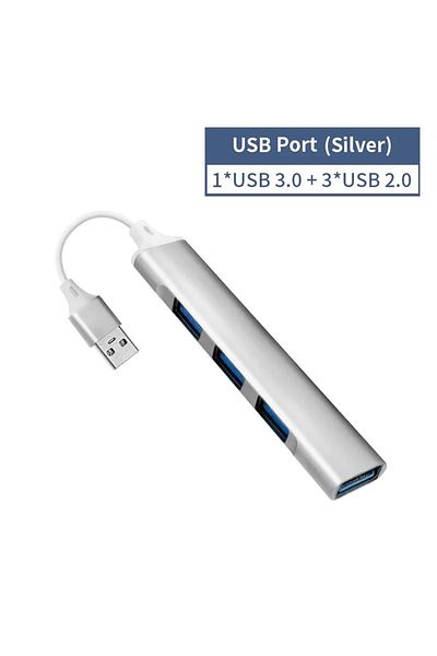 Choice موزع USB فضي بأربعة منافذ USB 3.0 موزع USB C عالي السرعة من النوع C بسرعة 5 جيجابت في الثانية لملحقات الكمبيوتر الشخصي