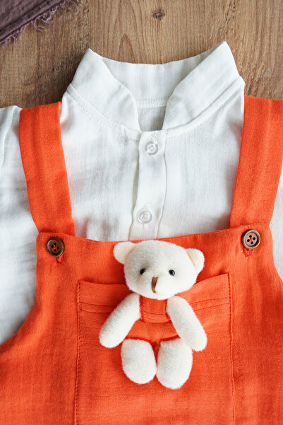 gumbuloy X Silk Atlas Baby Boy Girl Muslin Set with Salopette and Teddy Bear