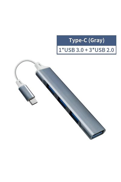 Choice موزع USB 3.0 من النوع C رمادي اللون مزود بأربعة منافذ، موزع USB C عالي السرعة من النوع C بسرعة 5 جيجابت في الثانية لأجهزة الكمبيوتر وملحقاتها