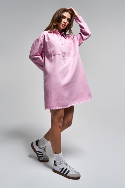 its basic Women's Pink Color 6S5-98 100% Cotton Front Pocket Denim Dress