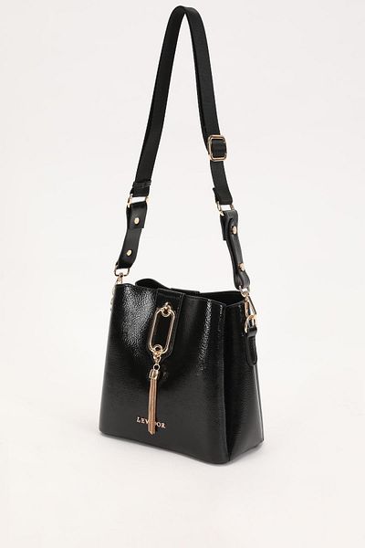 Levidor 930126   Bag Black Crinkled Patent Leather Women's Shoulder Bag
