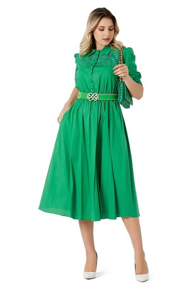 rapellin Rochie din poplin cu broderie și curea 1778-verde