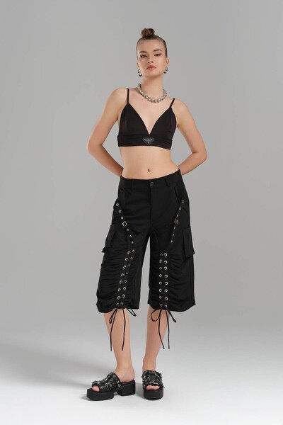 tw3 Kadın Bağcık Detaylı Tasarım Bermuda Şort