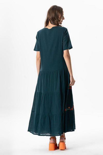 Eliş Şile Bezi Short Sleeve Spring Long Sleeve Summer Dress with V-Neck Embroidery Petrol Ptrl