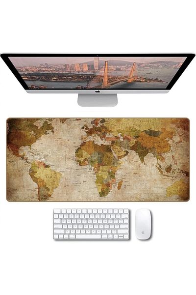 Fabienne Gaming Mouse Pad 90x40cm Non-Slip World Map Design Desk Pad Beige