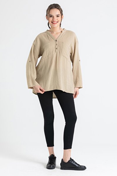 Eliş Şile Bezi Μακρυμάνικη Asu Summer Muslin Μπλούζα Mink Vzn