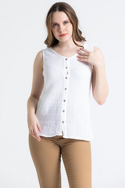Eliş Şile Bezi Αμάνικη Melis Summer Muslin Μπλούζα Λευκή Byz