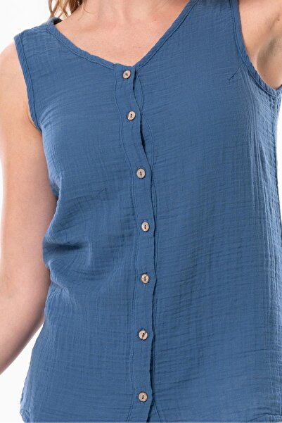 Eliş Şile Bezi Безрукавна літня блуза з мусліну Melis, колір індиго