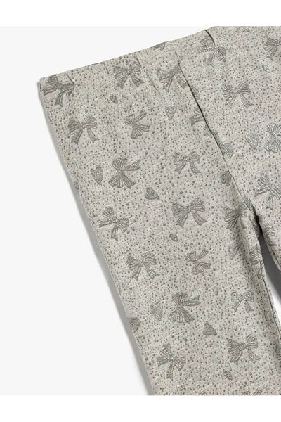 Koton Glitter Detailed Bow Printed Elastic Waist Leggings