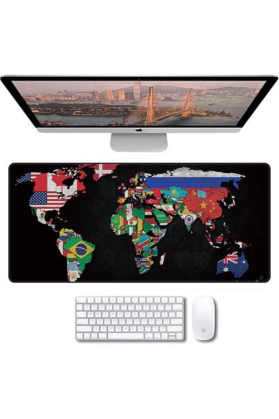 Fabienne Gaming Mouse Pad 90x40cm Non-Slip World Map Design Desk Pad Multicolor