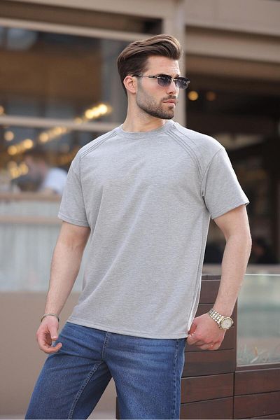 Madmext Ανδρικό μπλουζάκι Grey Crew Neck Basic E7138