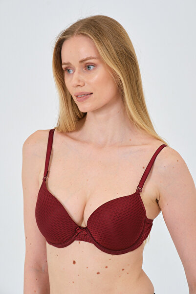 MİSTİRİK Claret Red Blera Model Double Push Up Υποστηριζόμενο μαλακό καθημερινό σουτιέν