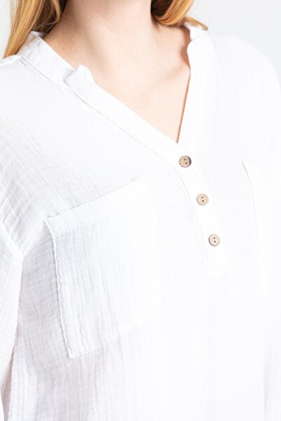 Eliş Şile Bezi Long Sleeve Asu Summer Muslin Blouse White Byz