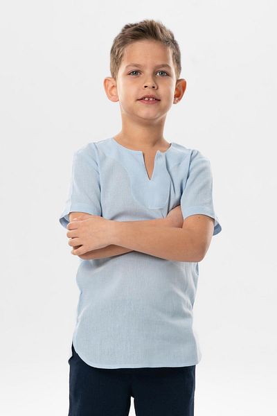 Eliş Şile Bezi Tricou cu mânecă scurtă Sile, cu gât crew, vară, pentru băieți, Ice Blue 3027