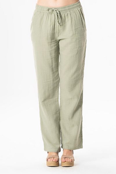Eliş Şile Bezi Muslin Waist Lace up Double Pocket Women's Summer Trousers Olive Green Zytnysl