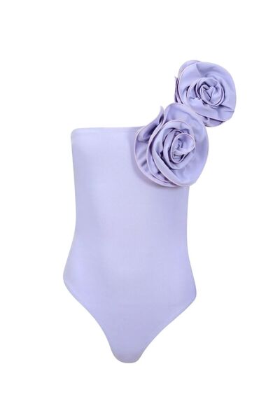La Sarta Flora Rose Detailed Sleeveless Lilac Bodysuit