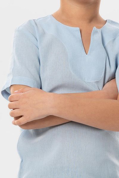 Eliş Şile Bezi Tricou cu mânecă scurtă Sile, cu gât crew, vară, pentru băieți, Ice Blue 3027