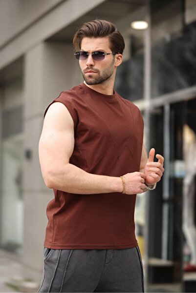 Madmext Αμάνικο Bitter Brown 100% Cotton Basic Ανδρικό T-shirt E7137