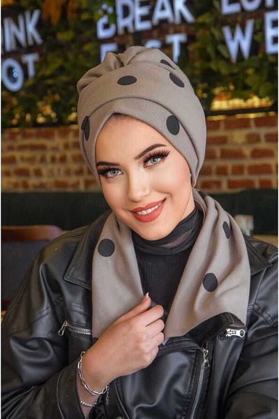Aişe tesettür Mink Polka Dot Scarf Hijab Bonnet