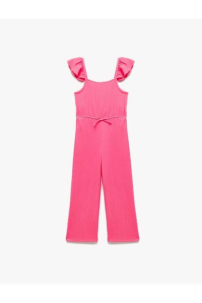 Koton Square Neck Butterfly Sleeve Long Jumpsuit with Bow Detail