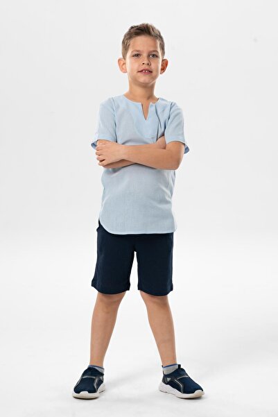 Eliş Şile Bezi Tricou cu mânecă scurtă Sile, cu gât crew, vară, pentru băieți, Ice Blue 3027